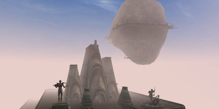 Morrowind Vivec City and Baar Dau moon.